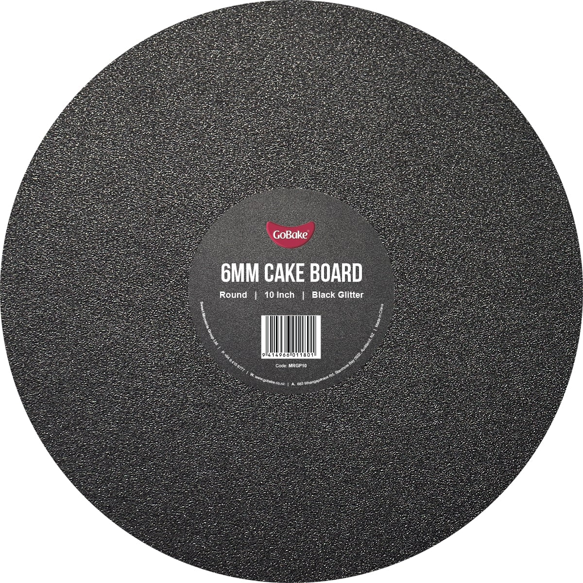 Round Glitter Masonite Cake Board 6mm | Black | 10 Inch