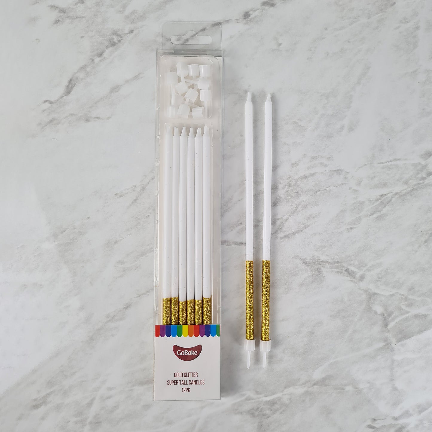 Super Tall Gold Glitter Candles 18cm | 18pc