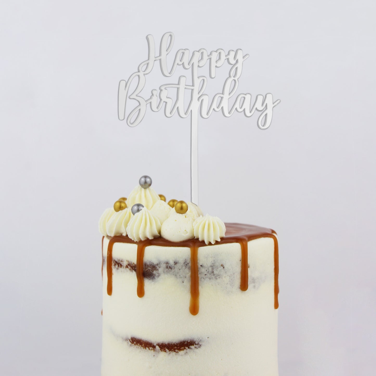 Small Classic Happy Birthday Topper | Silver