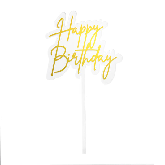 Small Elegant Happy Birthday Topper | Gold