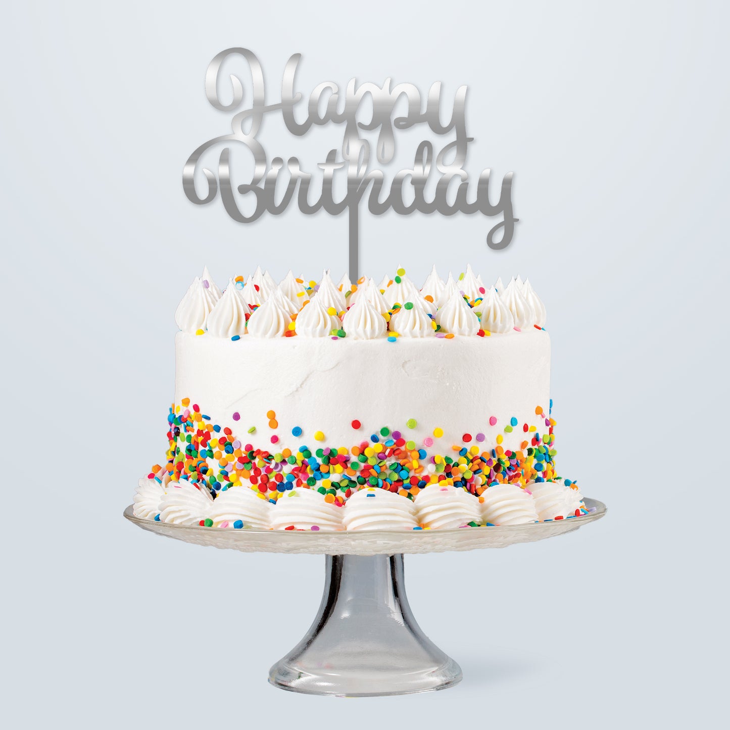 Acrylic Happy Birthday Topper | Silver