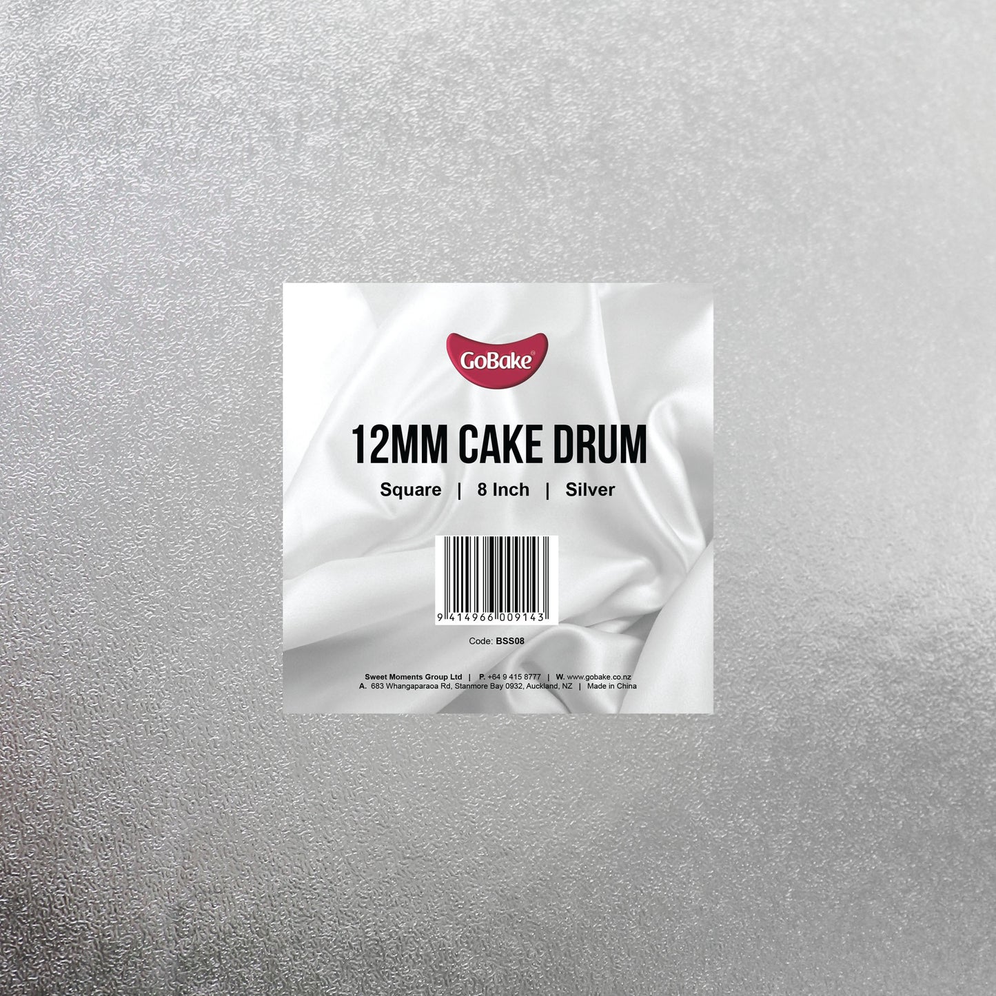 12mm Cake Drum Silver Square Wrapped 8 Inch