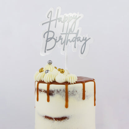 Small Elegant Happy Birthday Topper | Silver