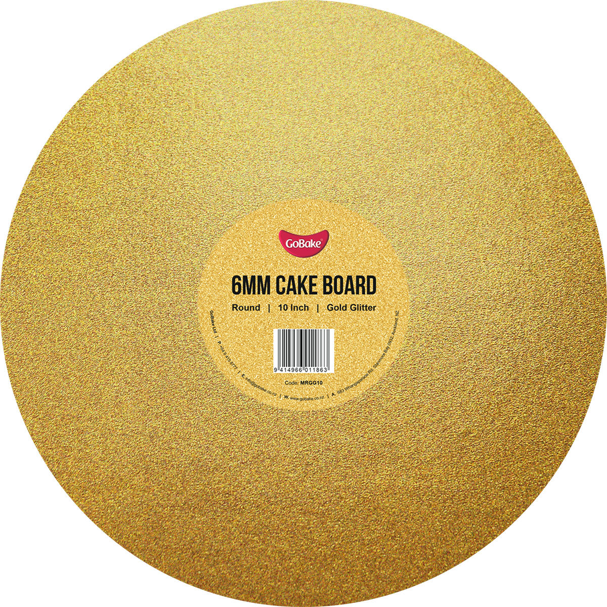Round Glitter Masonite Cake Board 6mm | Gold | 10 Inch