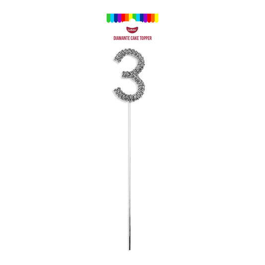 Silver Diamante Number 3 Topper | 4.5cm
