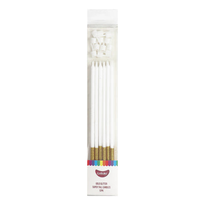 Super Tall Gold Glitter Candles 18cm | 18pc