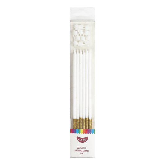 Super Tall Gold Glitter Candles 18cm | 18pc
