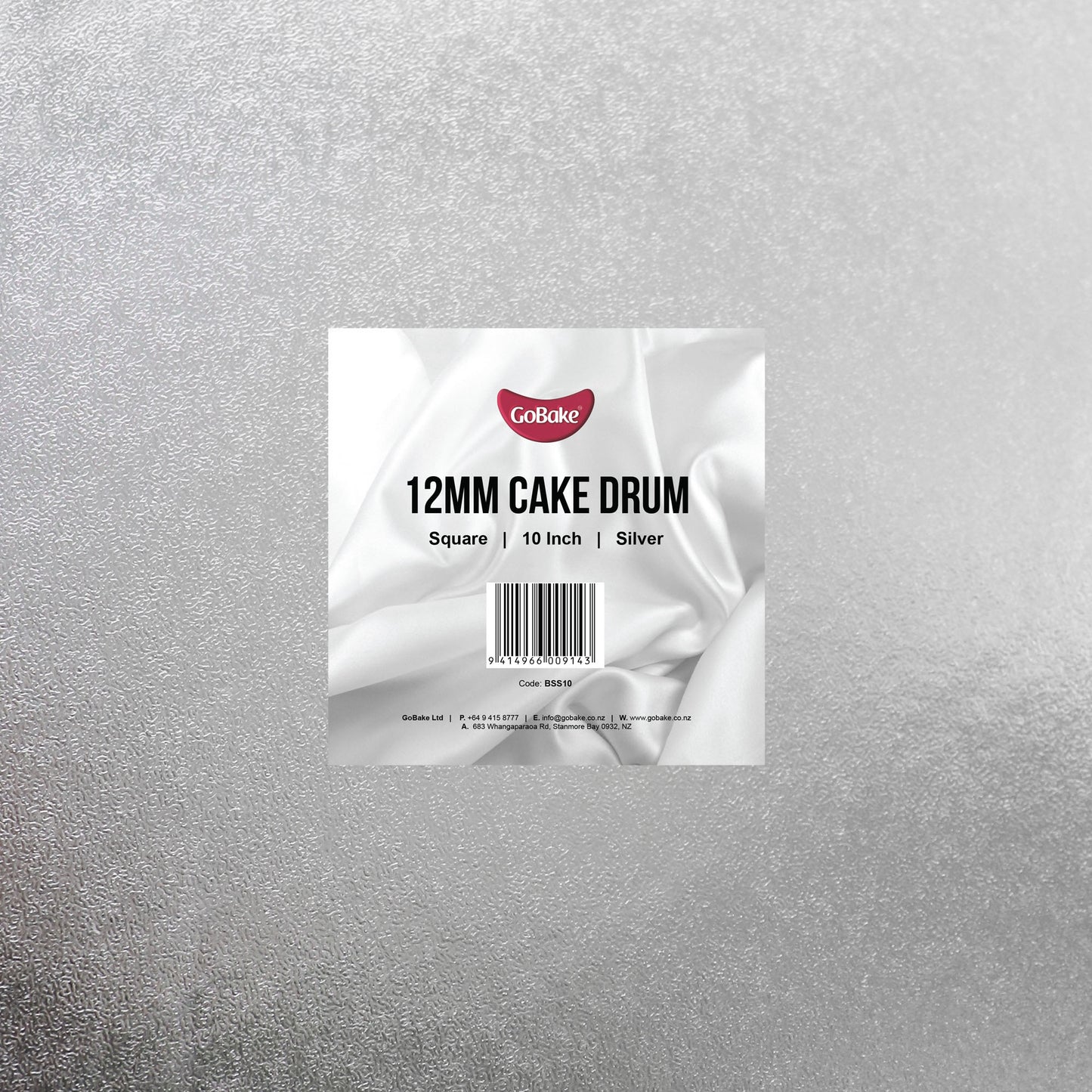 12mm Cake Drum Silver Square Wrapped 10 Inch