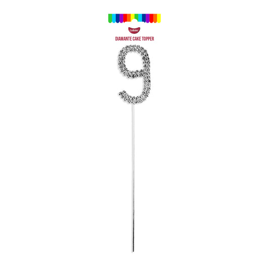 Silver Diamante Number 9 Topper | 4.5cm