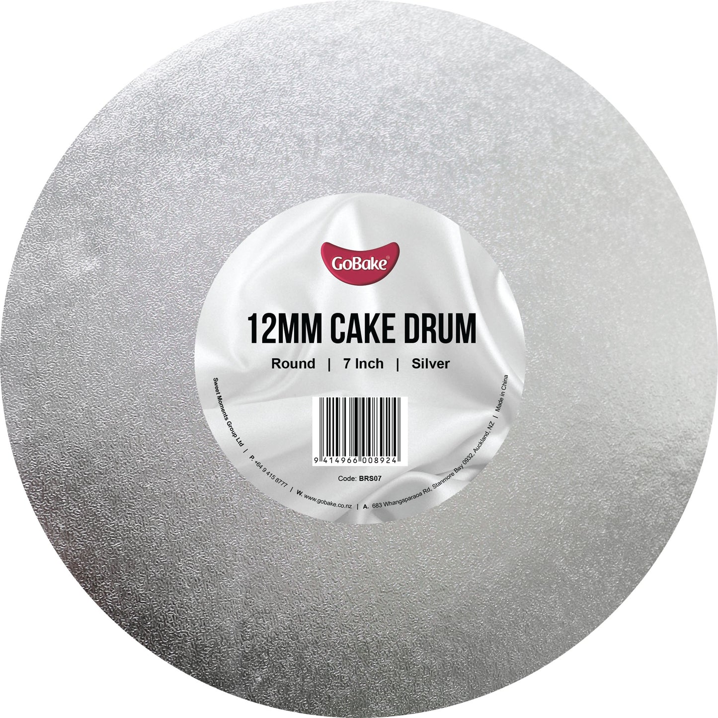 12mm Cake Drum Silver Round Wrapped 7 Inch