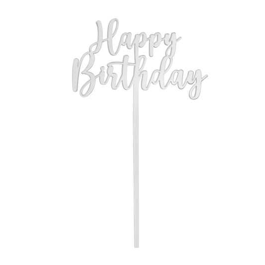 Small Classic Happy Birthday Topper | Silver