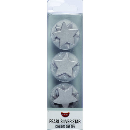 Pearl Silver Star Dec On | 3cm | 9pk