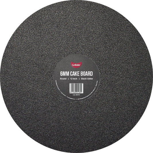 Round Glitter Masonite Cake Board 6mm | Black | 12 Inch