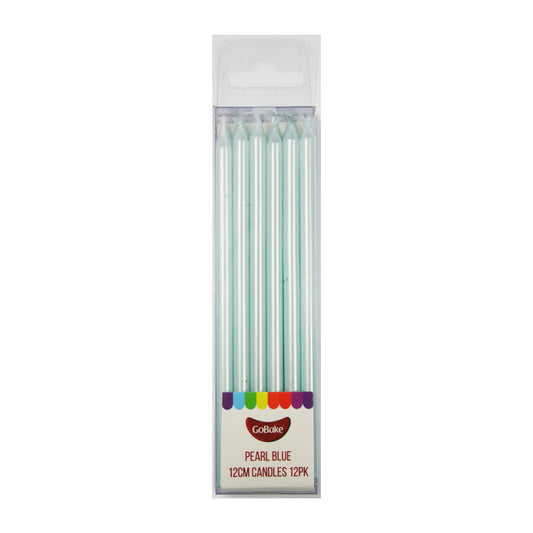 Tall Pearl Blue Candles 12cm | 12pc
