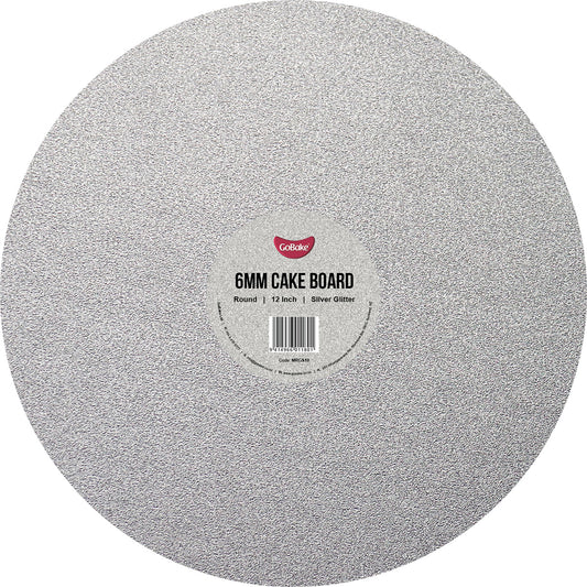 Round Glitter Masonite Cake Board 6mm | Silver | 12 Inch