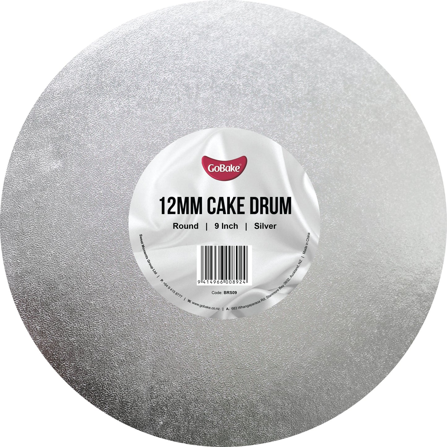 12mm Cake Drum Silver Round Wrapped 9 Inch