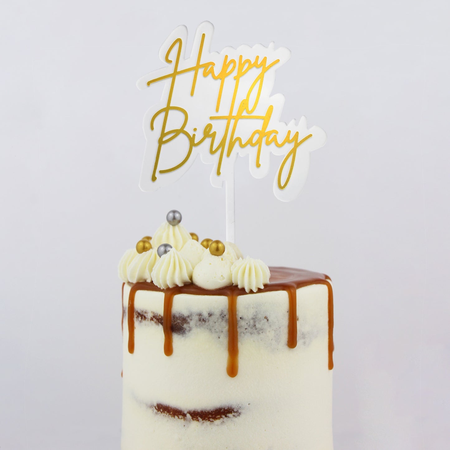 Small Elegant Happy Birthday Topper | Gold