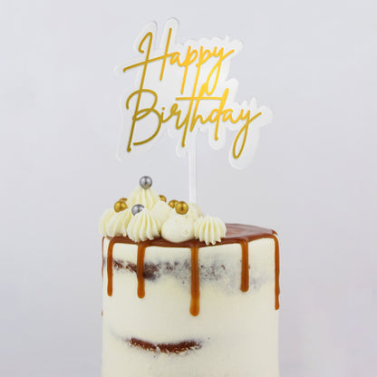 Small Elegant Happy Birthday Topper | Gold