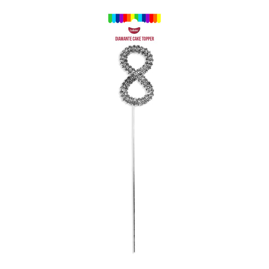 Silver Diamante Number 8 Topper | 4.5cm