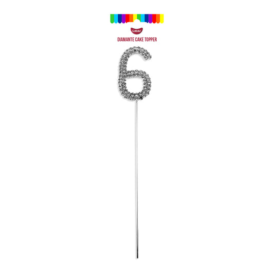Silver Diamante Number 6 Topper | 4.5cm
