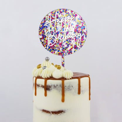 Small Happy Birthday Topper | Rainbow Glitter