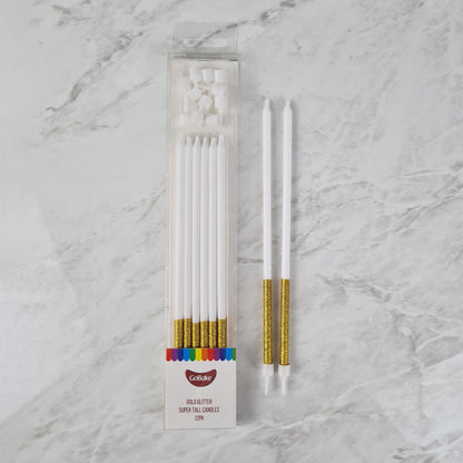 Super Tall Gold Glitter Candles 18cm | 18pc