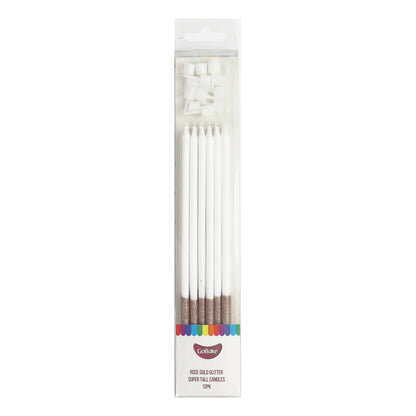 Super Tall Rose Gold Glitter Candles 18cm | 18pc
