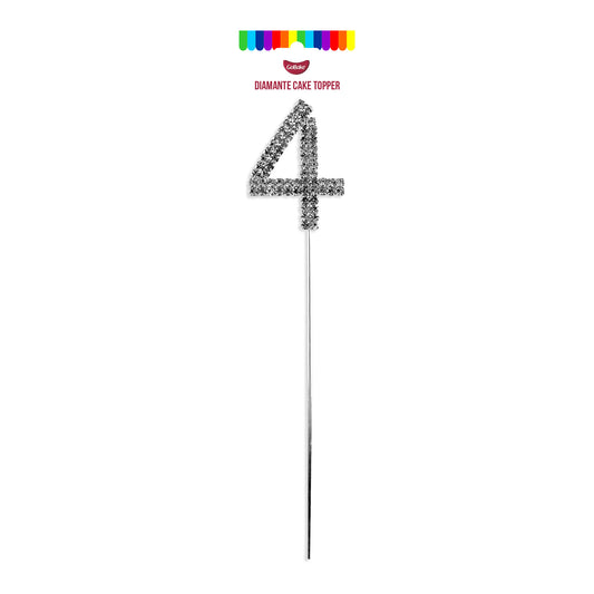 Silver Diamante Number 4 Topper | 4.5cm