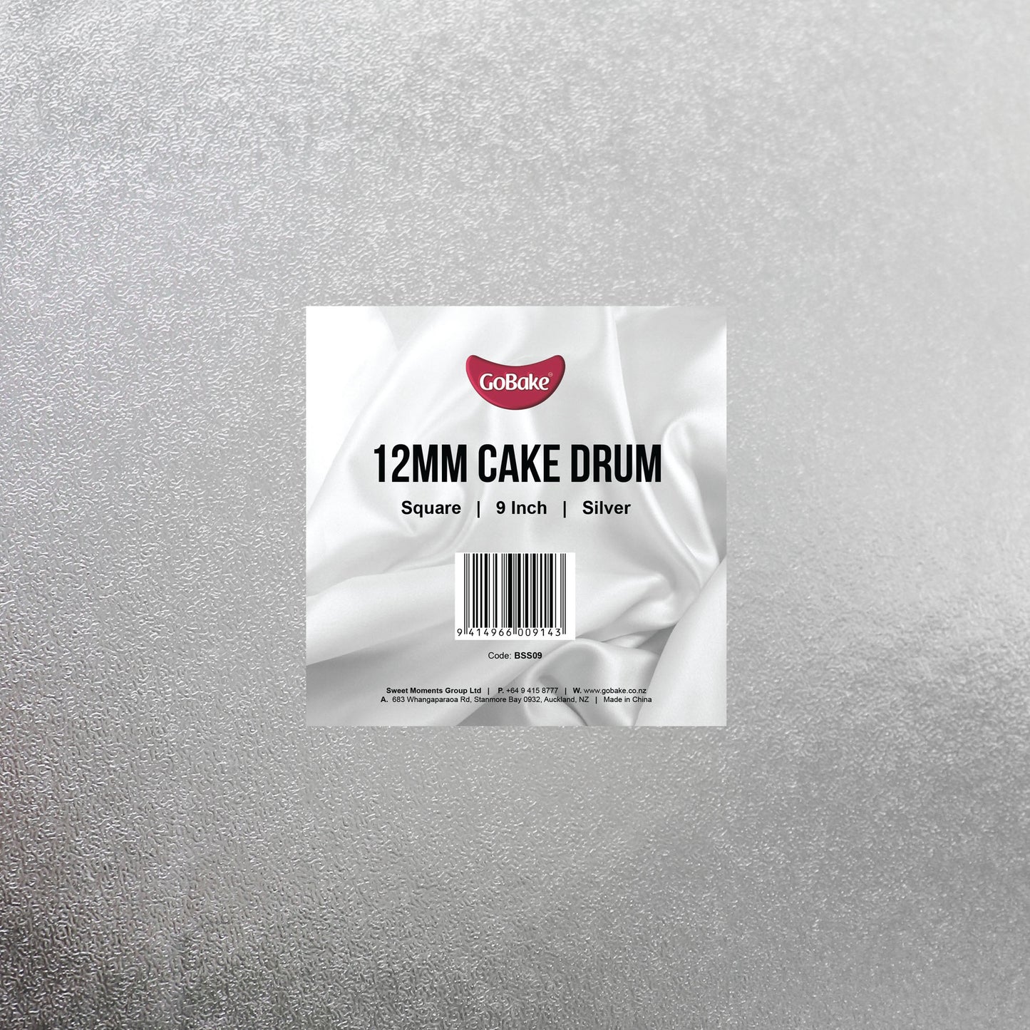 12mm Cake Drum Silver Square Wrapped 9 Inch