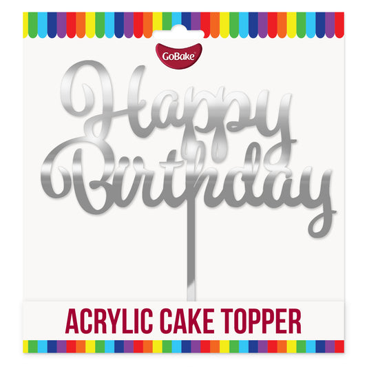 Acrylic Happy Birthday Topper | Silver