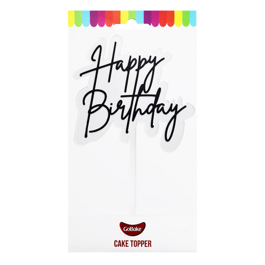 Small Elegant Happy Birthday Topper | Black