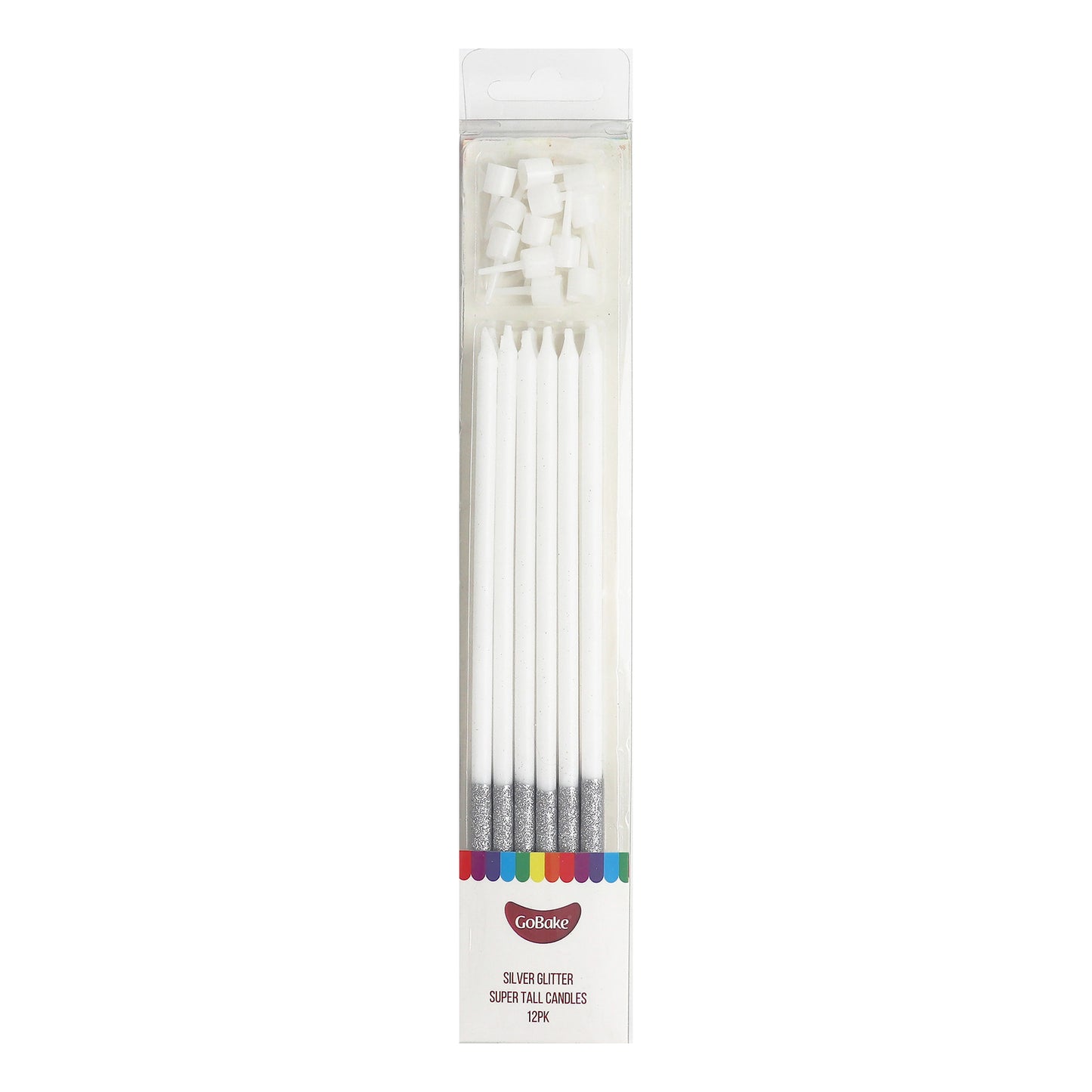 Super Tall Silver Glitter Candles 18cm | 18pc