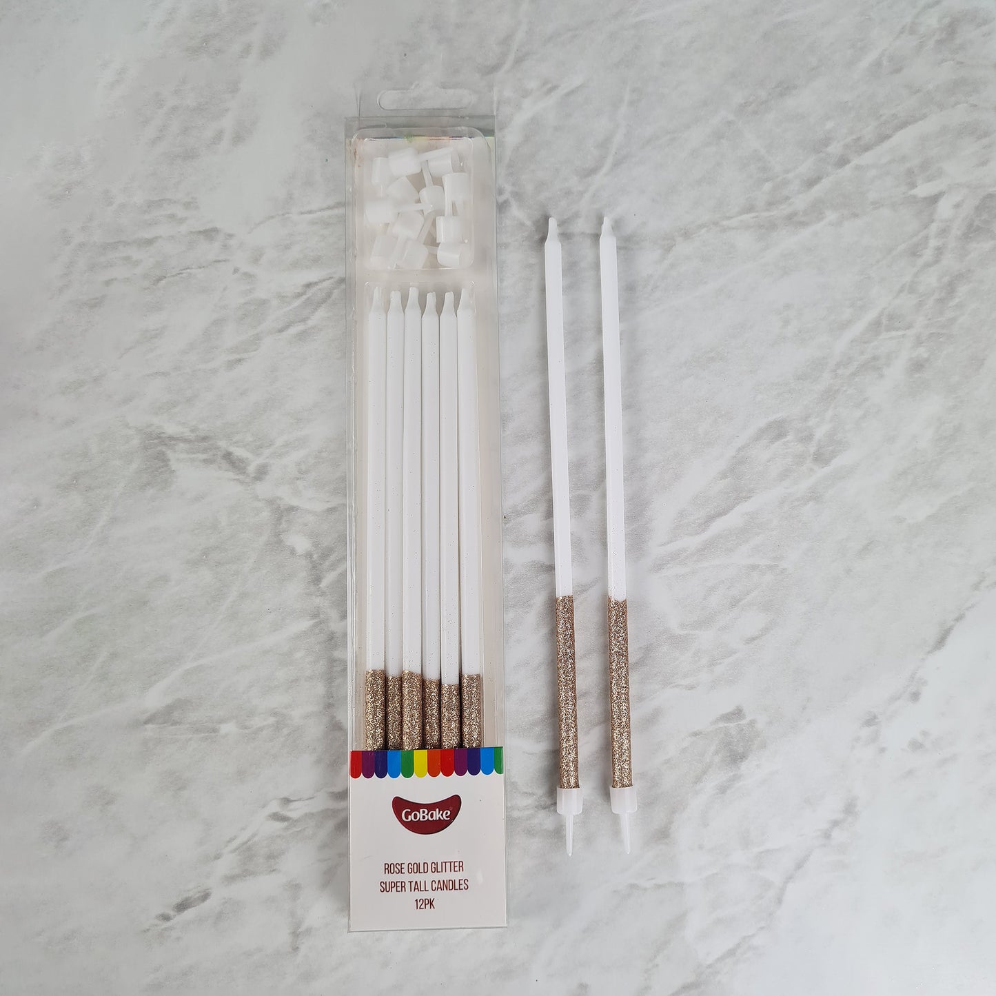 Super Tall Rose Gold Glitter Candles 18cm | 18pc