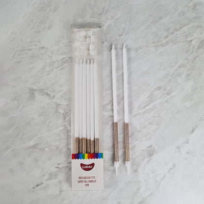 Super Tall Rose Gold Glitter Candles 18cm | 18pc
