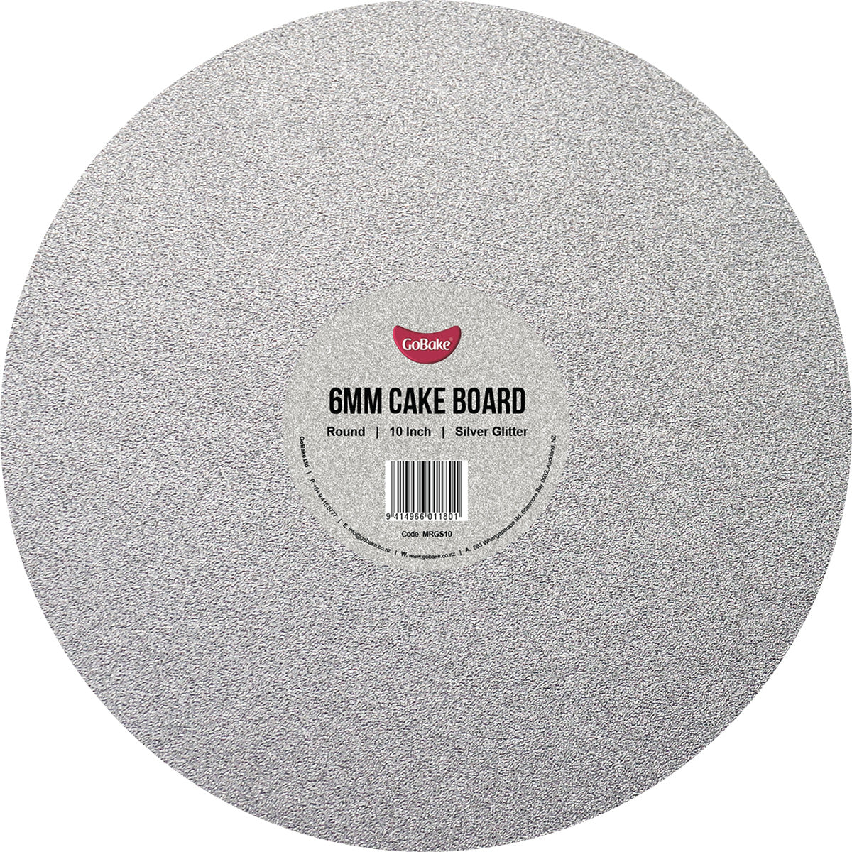 Round Glitter Masonite Cake Board 6mm | Silver | 10 Inch