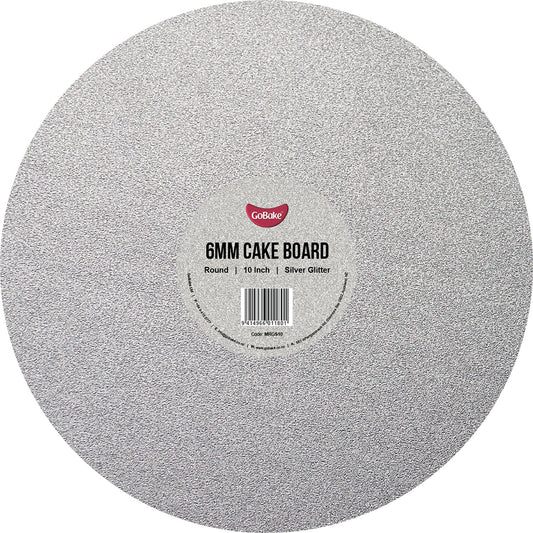 Round Glitter Masonite Cake Board 6mm | Silver | 10 Inch