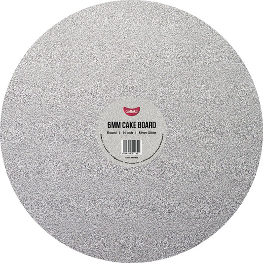 Round Glitter Masonite Cake Board 6mm | Silver | 14 Inch