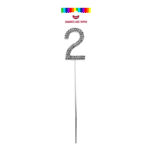 Silver Diamante Number 2 Topper | 4.5cm