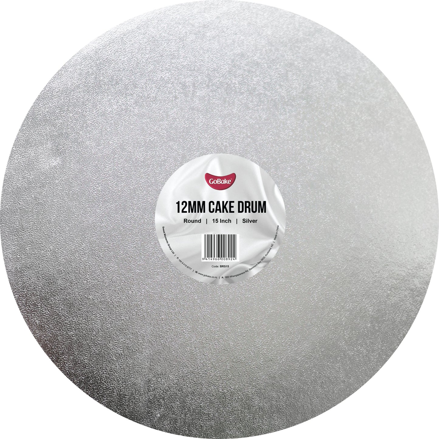 12mm Cake Drum Silver Round Wrapped 15 Inch