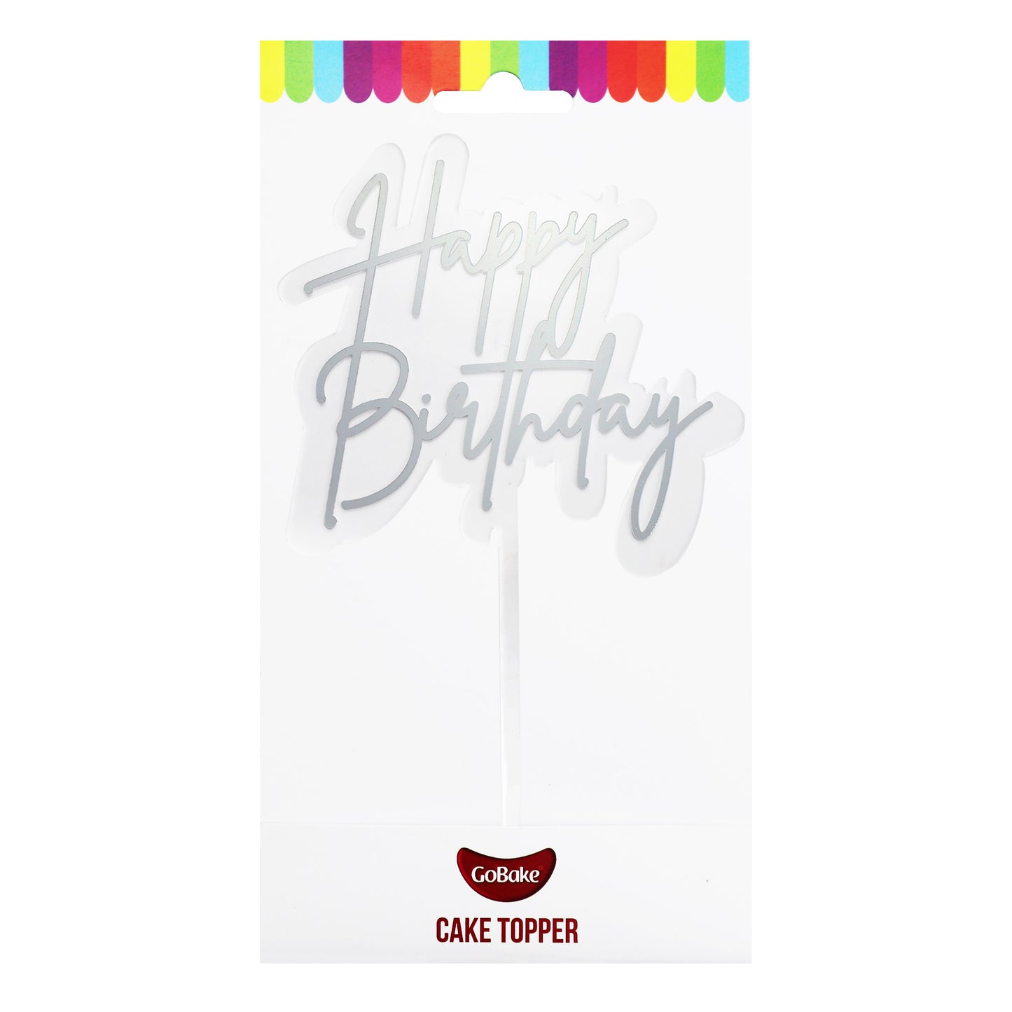 Small Elegant Happy Birthday Topper | Silver
