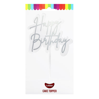 Small Elegant Happy Birthday Topper | Silver