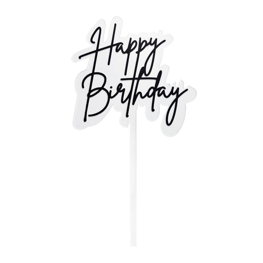 Small Elegant Happy Birthday Topper | Black