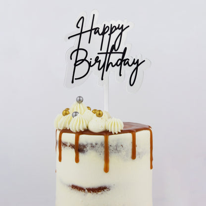 Small Elegant Happy Birthday Topper | Black