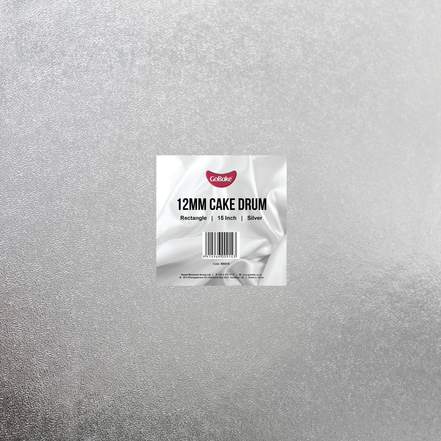 12mm Cake Drum Silver Square Wrapped 15 Inch