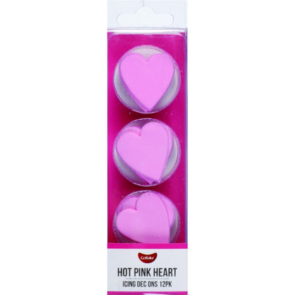 Hot Pink Heart Dec On | 3cm | 12pk