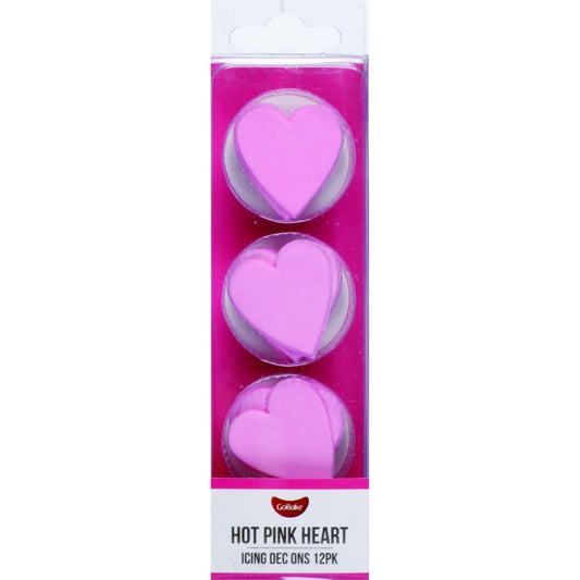 Hot Pink Heart Dec On | 3cm | 12pk