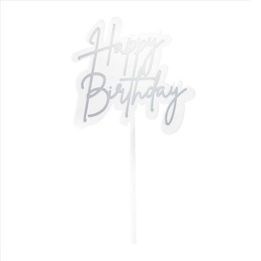 Small Elegant Happy Birthday Topper | Silver