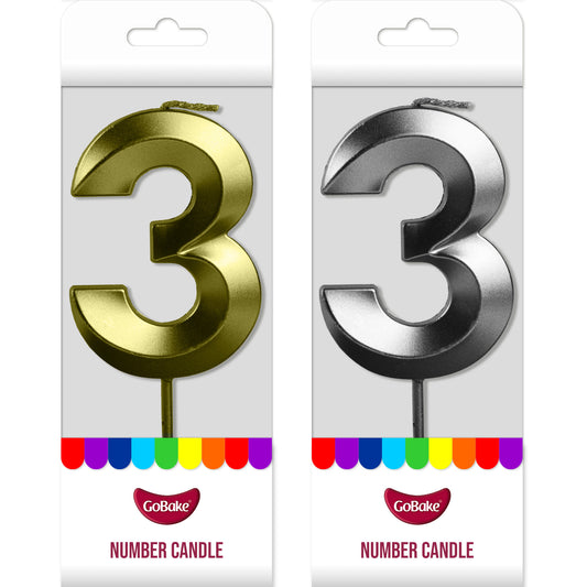 Number 3 Metallic Candle