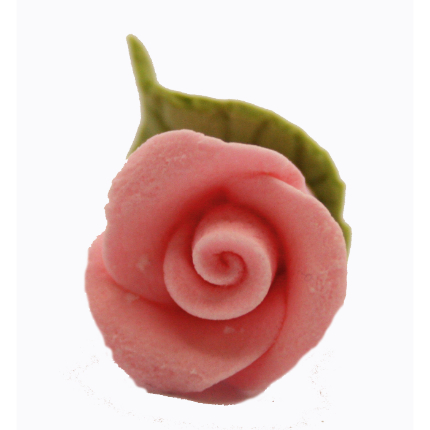 Gumpaste 2cm Rose with Leaf - Pink - 28pk